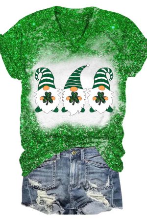 St. Patricks Day Glitter Gnome V-Neck V-Neck Shirt Birthday Gifts For Sister