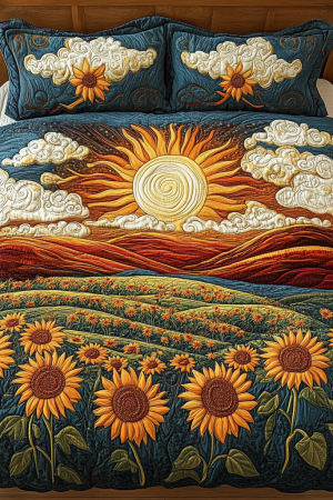 Sunshine Quilt Bedding Set Floral Sunburst Best Gift For Sun And Flower Lovers