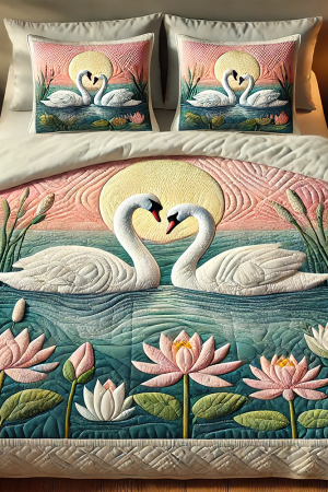 Swan Couple Quilt Bedding Set Gifts For Couples Who Have Everything