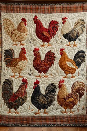 The Rooster Parade Quilt Blanket Cute Gift For Her