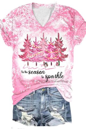 Tis The Season To Sparkle Print V Neck Tee Best Christmas Gifts For Mom