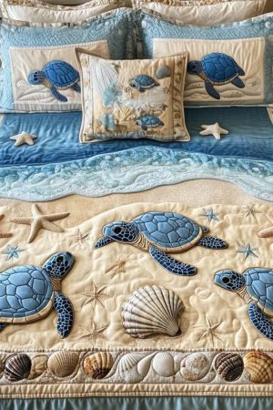 Turtle Lovers Quilt Bedding Set Ocean Waves Gifts For Ladies