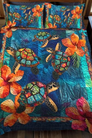 Turtle Lovers Quilt Bedding Set Perfect Gift For Sea Life And Ocean Enthusiasts
