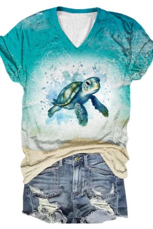 Turtle V-Neck Shirt Gifts For Friends Women