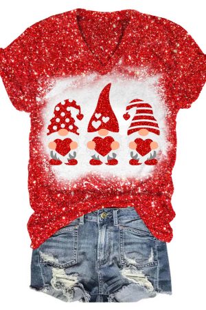 Valentine's Glitter Gnome V-Neck V-Neck Shirt Cute Gnome Presents