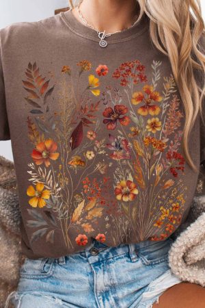 Vintage Cottagecore Fall Wildflowers T-Shirt Best Gift For Girl
