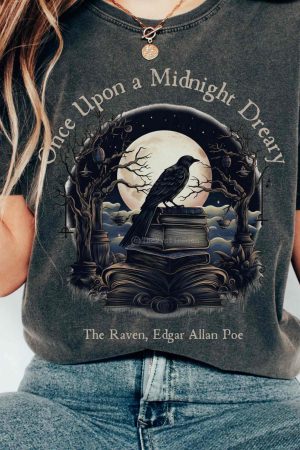Vintage Edgar Allan Poe T-Shirt Once Upon A Midnight Dreary Best Gift For Girl