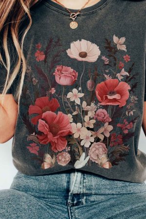 Vintage Pink Wildflowers T-Shirt Best Gift For Girl