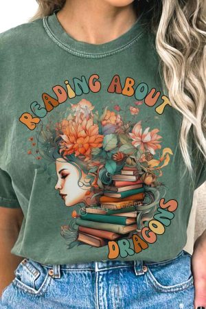 Vintage Reading About Dragons Bookish T-Shirt Gift For Women