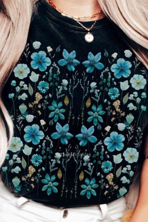 Vintage Turquoise Wildflower T-Shirt Best Gift For Girl