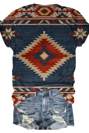 Western Ethnic V-Neck Shirt Great Gifts For Women