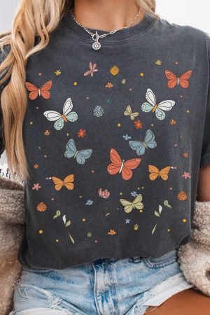 Whimsical Bright Butterflies Cottagecore T-Shirt Best Gift For Girlfriend