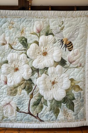 White Garden And Bee Quilt Blanket Gifts For Bee Lovers