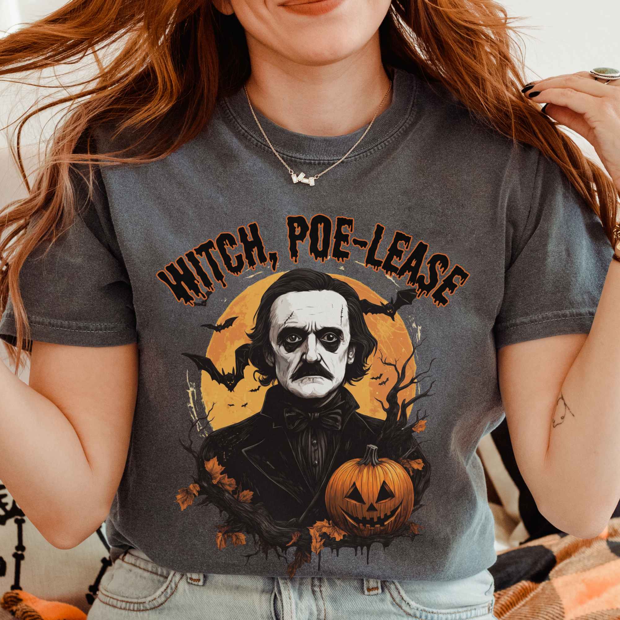 Witch Poe-Lease Edgar Allan Poe Halloween T-Shirt Gift For Girl