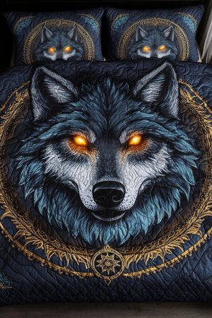 Wolf Lover Quilt Bedding Set Eclipse Wolf Best Gift For Wildlife And Moon Lovers