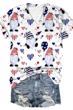 Women's American Flag Gnome Print Top Gnome Gifts For Christmas