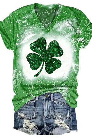 Women's Glitter Clover Tie Dye Top St Patrick's Gift Ideas