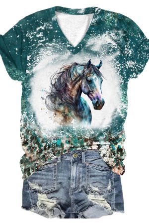 Women's Horse Print Tie Dye Top Best Gifts For Her