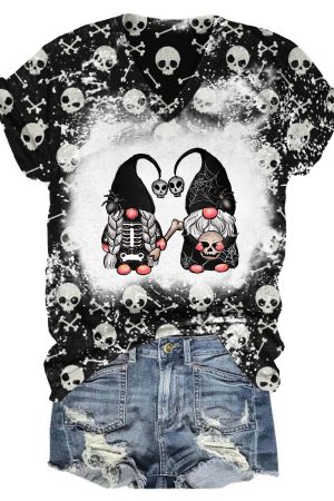 Women's Skull Gnome Print V-Neck V-Neck Shirt Skull Presents For Her