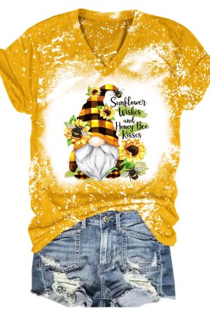 Women's Spring Gnome Sunflower Print Top Cute Gnome Gifts For Sister