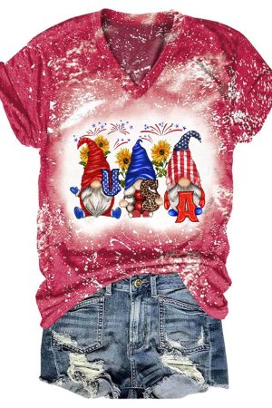 Women's Sunflower USA Gnome Print Glitter Top Cute Birthday Gifts