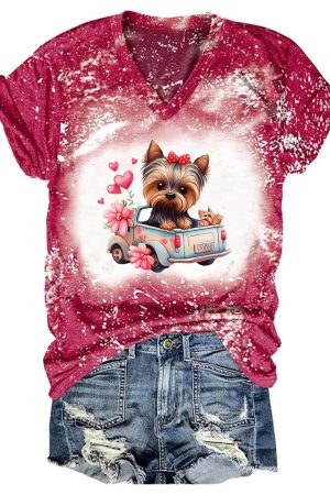 Women's Tie Dye Truck Dog Print Top Unique Anniversary Gifts For Her
