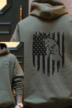 1776 American Flag Eagle Hoodie Men's Patriotic Hoodie Gifts For Brother