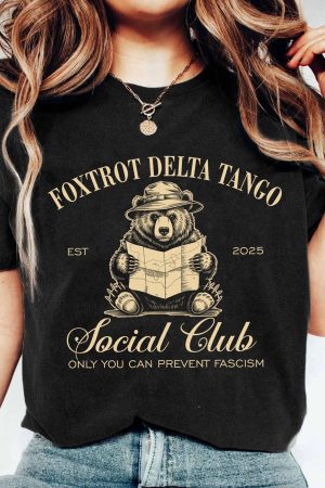Foxtrot Delta Tango Black Shirt Social Club Bear T-Shirt Anti Republican Merch