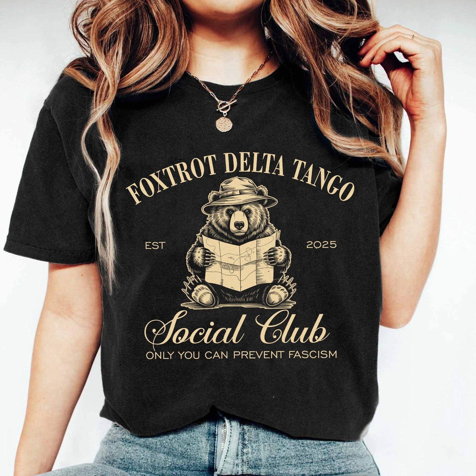Foxtrot Delta Tango Black Shirt Social Club Bear T-Shirt Anti Republican Merch