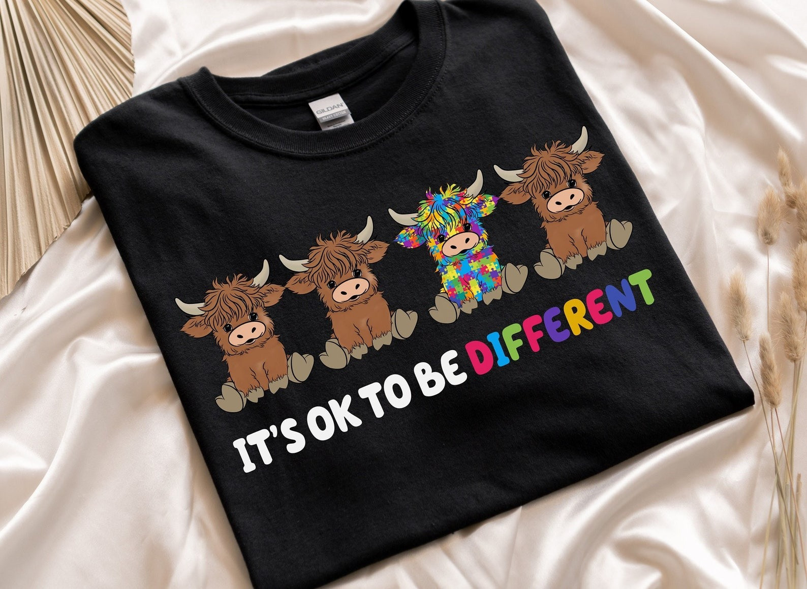 Highland Cow It’s Ok To Be Different Shirt Autism Awareness T-Shirt Gifts For Friends