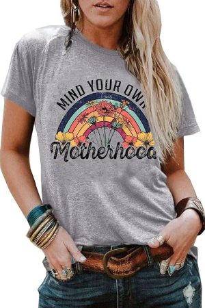 Mind Your Own Motherhood T-Shirt Funny Floral Rainbow Mama Shirt Mothers Day Gifts